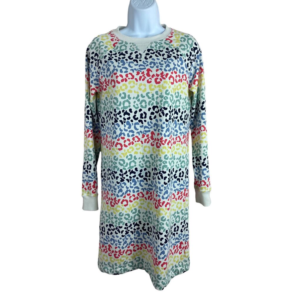 Boden Rainbow Animal Print Sweatshirt Dress Sz 4 Long-Sleeve Knee Length